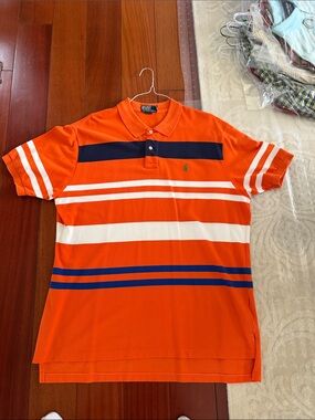Ralph Lauren Orange Polo with Navy & White Stripes